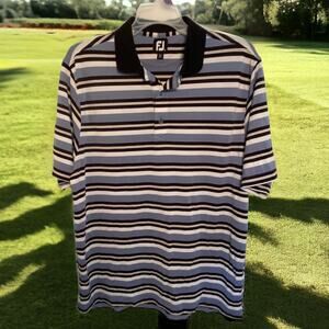 Footjoy Polo Shirt Mens Golf Size XL stripe size extra large light blue & Black